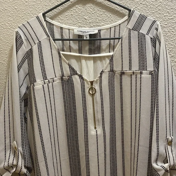 Tempted Hearts Black and White Striped Blouse - Picture 2 of 5